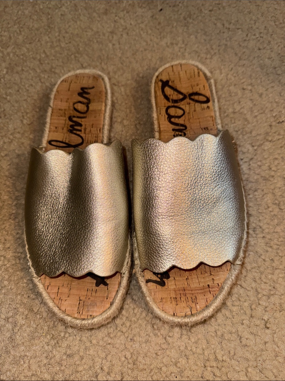 Sam Edelman - Metallic Gold Scalloped Slide Sandals - Size 7